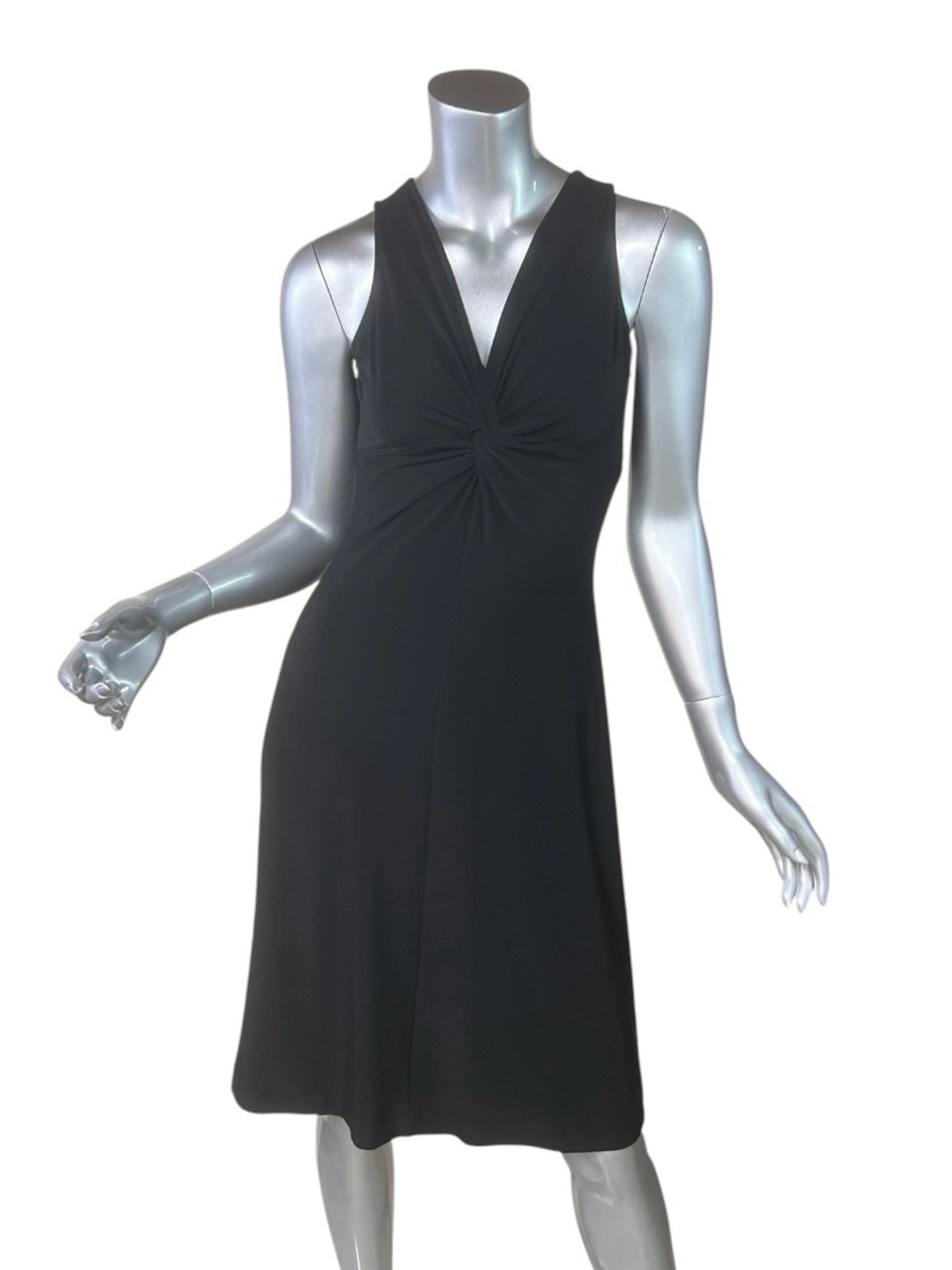 Evan Picone V Neck Twist Front Sleeveless Slinky Stretch Midi Dress Black Size 4